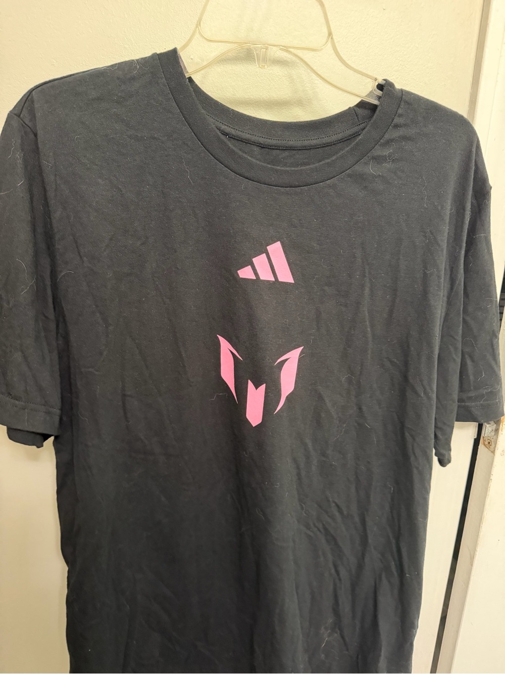 adidas Black Short Sleeve Tee with Pink Logo